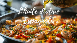 huile d'olive versée sur une paëlla espagnole traditionnelle
