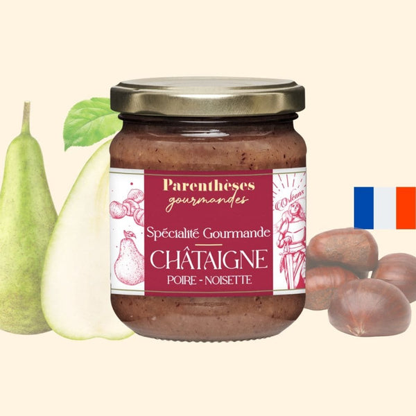 Confiture Châtaigne Poire Noisette 250g  - Parenthèses Gourmandes - Origine France, epicerie fine, confiture, petit-dejeuner