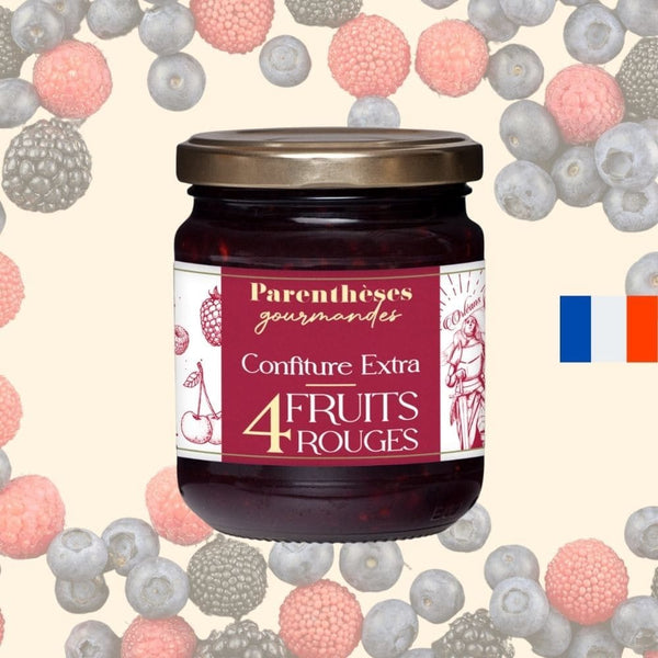 Confiture extra aux 4 Fruits rouges 250g  - Parenthèses Gourmandes - Origine France, epicerie fine, confiture, petit-dejeuner