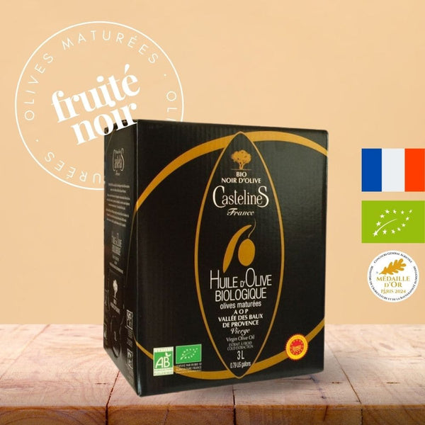 Huile d'olive vierge Bio "Noir d'Olive" Castelas AOP BIB 3Litres