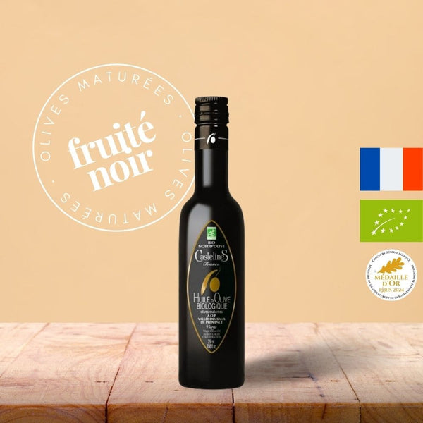 Petit format d'huile d'olive fruité noir bio et AOP Provence