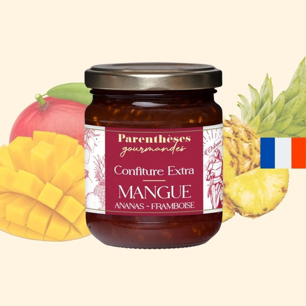 Confiture Mangue ananas framboise 250g  - Parenthèses Gourmandes - Origine France, epicerie fine, confiture, petit-dejeuner