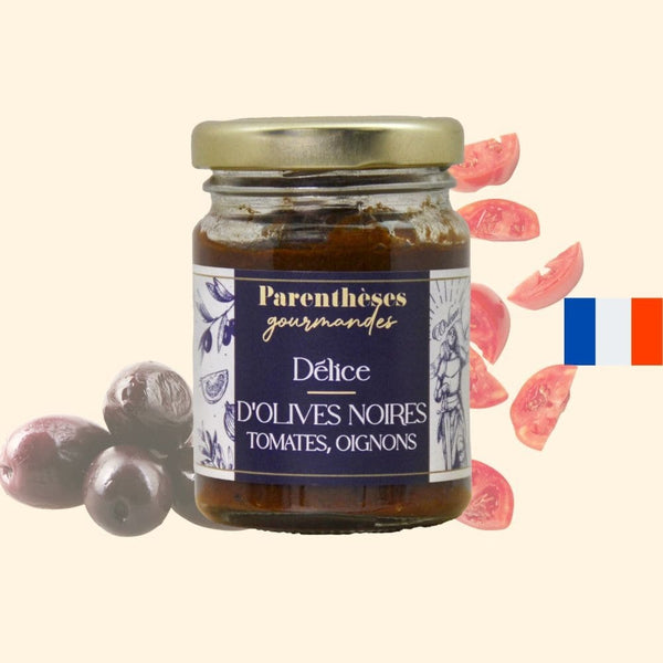 Délice d'olives noires tomates-oignons 80g  - Parenthèses Gourmandes - Origine France, epicerie fine, tartinable, apéro, aperitif