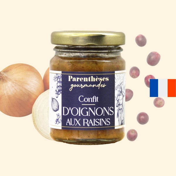 Confit d'oignons aux raisins 80g  - Parenthèses Gourmandes - Origine France, epicerie fine, confit, tartinable, apéro, aperitif