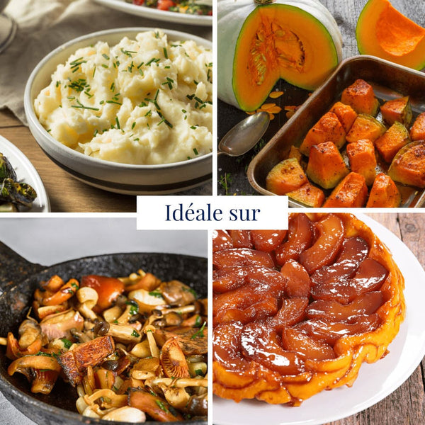 Décoration montage images : "idéale sur purée, potimarron, champignons et tarte tatin"