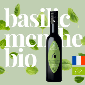Huile d'olive bio française aromatisée basilic et menthe